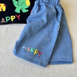ست تیسرت شلوارک وارداتی بچگانه طرح Happy مناسب ۱ تا ۵ سال