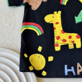 ست تیسرت شلوارک وارداتی بچگانه طرح Happy مناسب ۱ تا ۵ سال