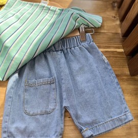 ست تیشرت شلوارک بچگانه وارداتی طرح زرافه (تیشرت سبز)