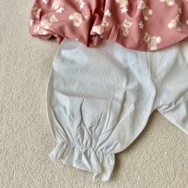 ست دو تیکه تاپ و شلوارک دخترانه وارداتی مناسب ۹ ماه تا ۵ سال